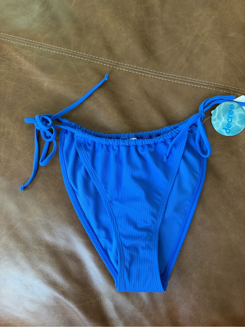 Decree Vibrant Ocean Blue Ribbed Tie-Side Bikini Bottoms
